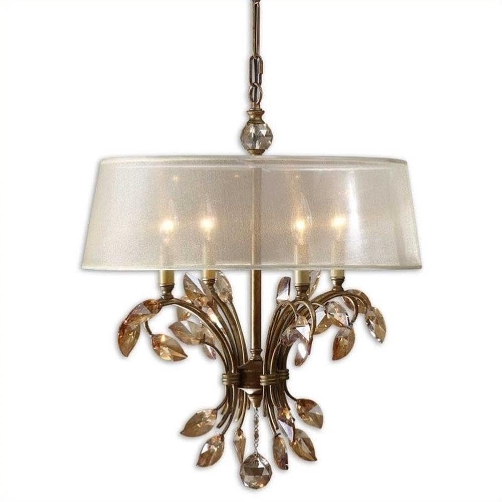 BOWERY HILL Modern 4-Light Chandelier in Burnished Gold Metal - Elegant Dining Room Lighting Fixture for Farmhouse & Contemporary Decor