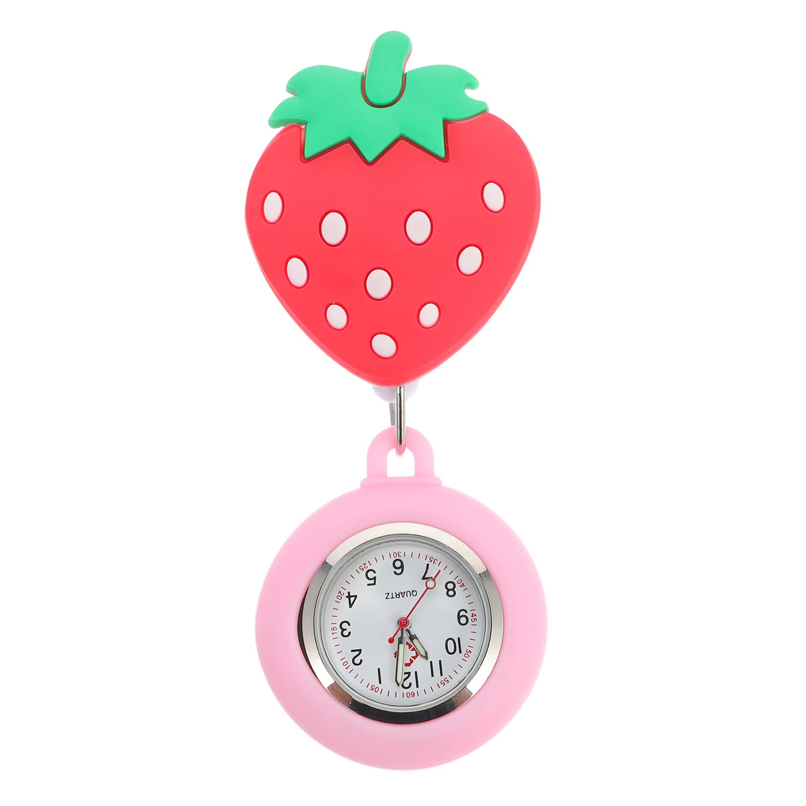 Retractable Pocket Watch with Cartoon Strawberry Design - Portable Hanging Lapel Watch for Doctors & Nurses - Perfect for Medical Professionals, Cosplay & Vintage Fashion Accessories