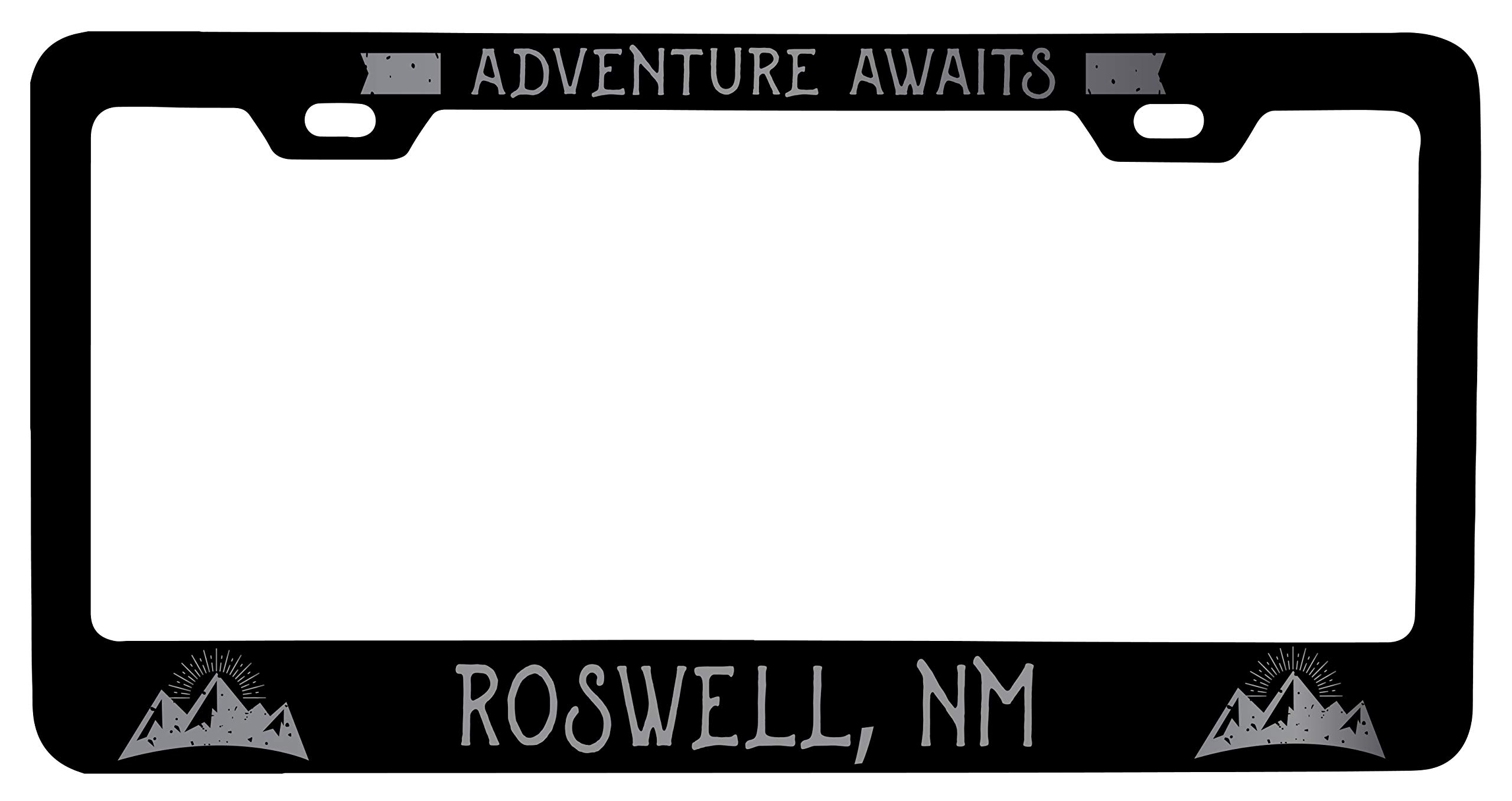 Custom Roswell New Mexico Laser Etched Vanity Black Metal License Plate Frame - Personalized Car Accessory for Unique Style & UFO Enthusiasts - Perfect for Gift, Show Car, or Themed Vehicle Decoration