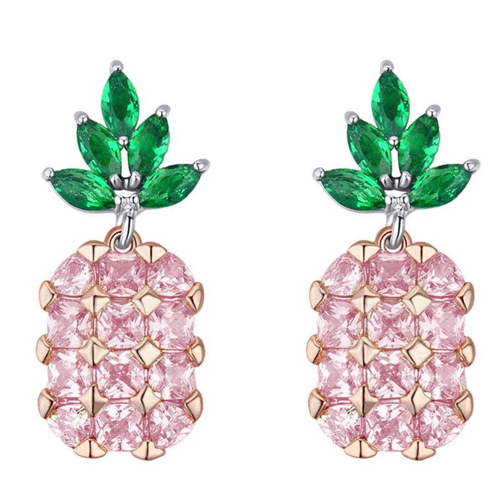 14K White Gold Plated Pineapple Dangle Earrings for Women - Gemstone Drop Earrings Jewelry Gift (1 Inch) - Perfect for Summer Parties, Beach Vacations & Tropical Themed Events