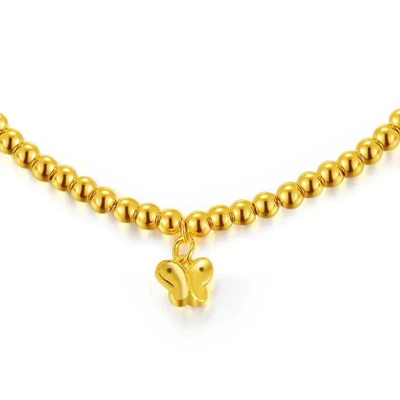 24K Pure Gold Bracelet for Women - Classic Ball Butterfly Design, Elegant Bangle Chain & Link Bracelet, 999 Solid Gold Jewelry for Party, Wedding & Special Occasions