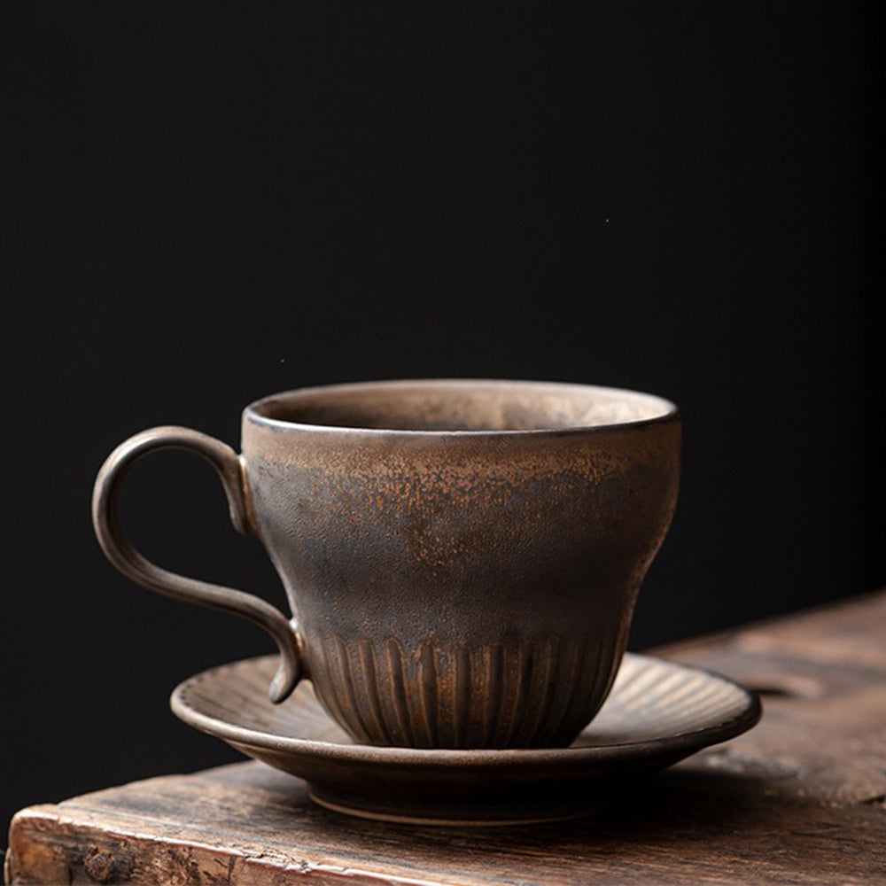Handmade Japanese Bizen Ware Tea Cup and Saucer Set - Traditional Pottery for Matcha, Green Tea & Ceremonial Use - Perfect Gift for Tea Lovers