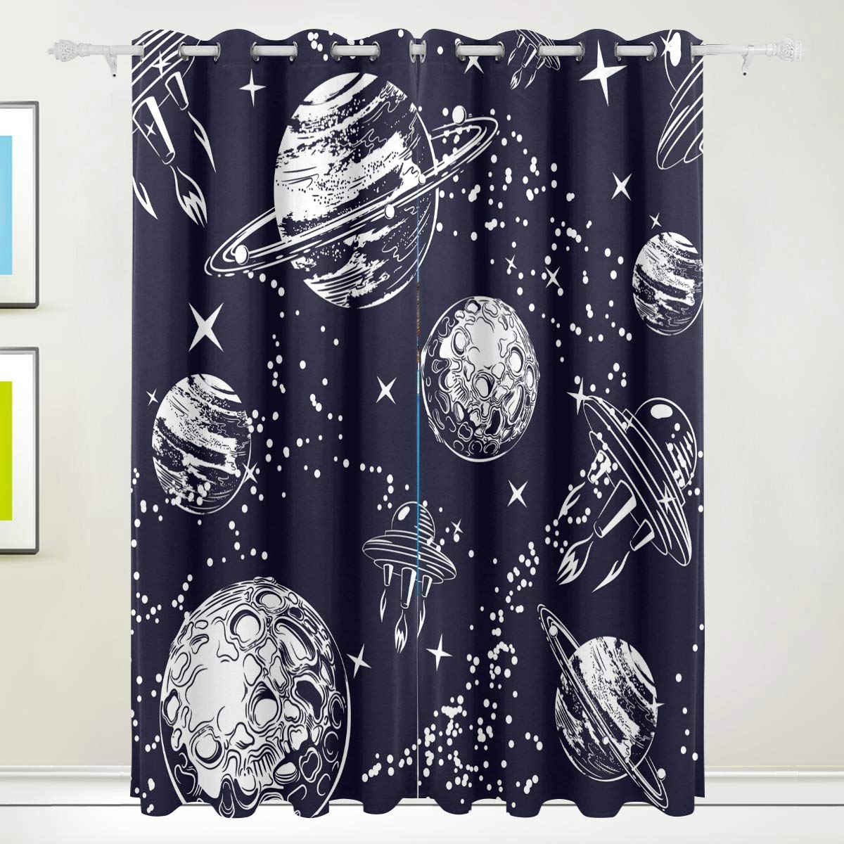 Blackout Curtains for Bedroom - Thermal Insulated Space Theme Window Panels (72x55 Inch, 2 Panels) | Perfect for Studio, Porch & Home Decor | Blocks Light & Reduces Noise for Better Sleep
