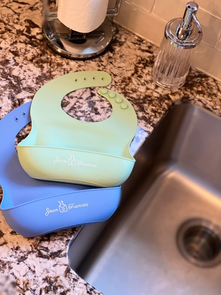 BPA Free Waterproof Silicone Baby Bibs Set of 2 - Soft, Durable & Adjustable Feeding Bibs for Infants & Toddlers - Perfect for Mealtime, Snacks & Messy Play
