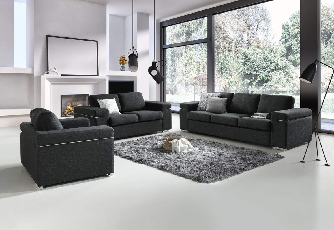 Ergode Gianna Collection - Elegant Wooden Armchair with Chrome Accents, Generously Proportioned Seat & Black Linen Fabric - Perfect for Living Room, Dining Room or Office Decor
