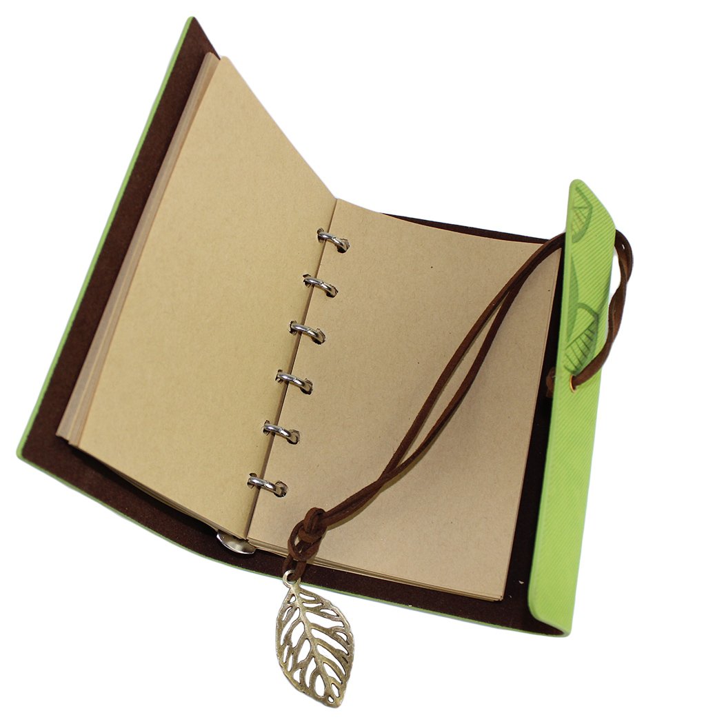 Vintage Retro Leaves Journal Notebook - Loose-Leaf Blank Diary with Gel Pen, Light Green - Perfect for Writing, Sketching & Gift Giving