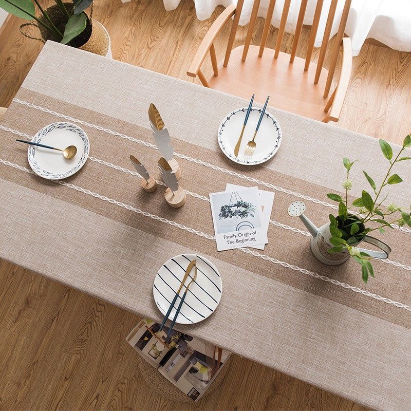 Farmhouse Cotton and Linen Tablecloth - Rectangular & Oval Table Cover for Kitchen & Dining Room - Washable & Durable Modern Tablecloth for Everyday Use & Special Occasions
