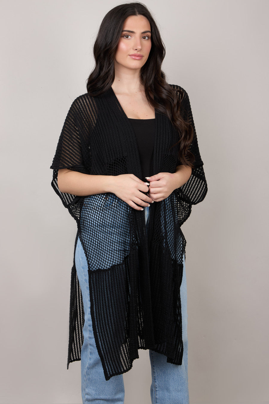 Stylish Open Knit Cover Up - Mixed Media Beachwear for Women | Perfect for Beach, Pool, and Summer Outings