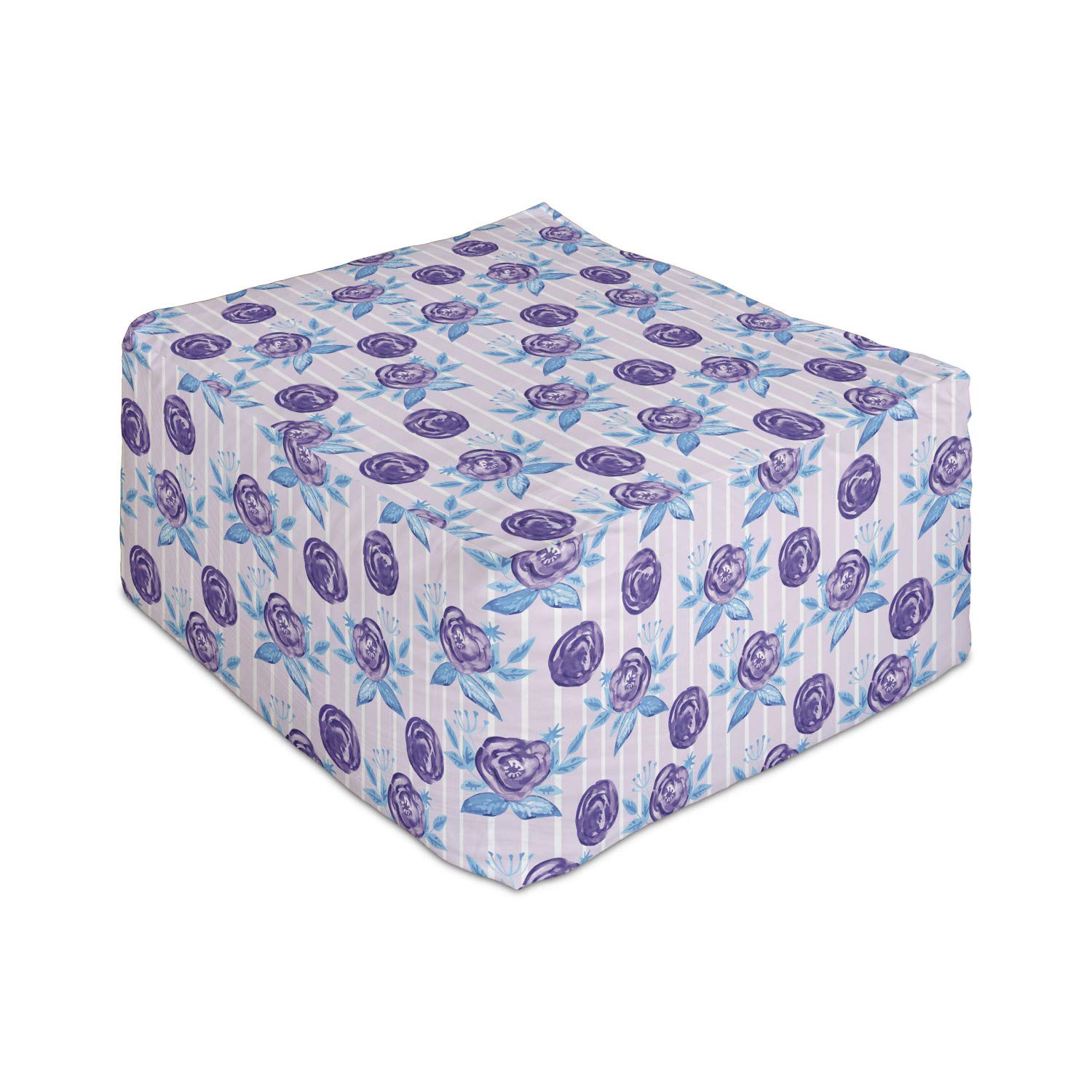 Ambesonne Floral Rectangle Pouf Ottoman - Watercolor Rose Pattern Foot Stool with Removable Cover, 25