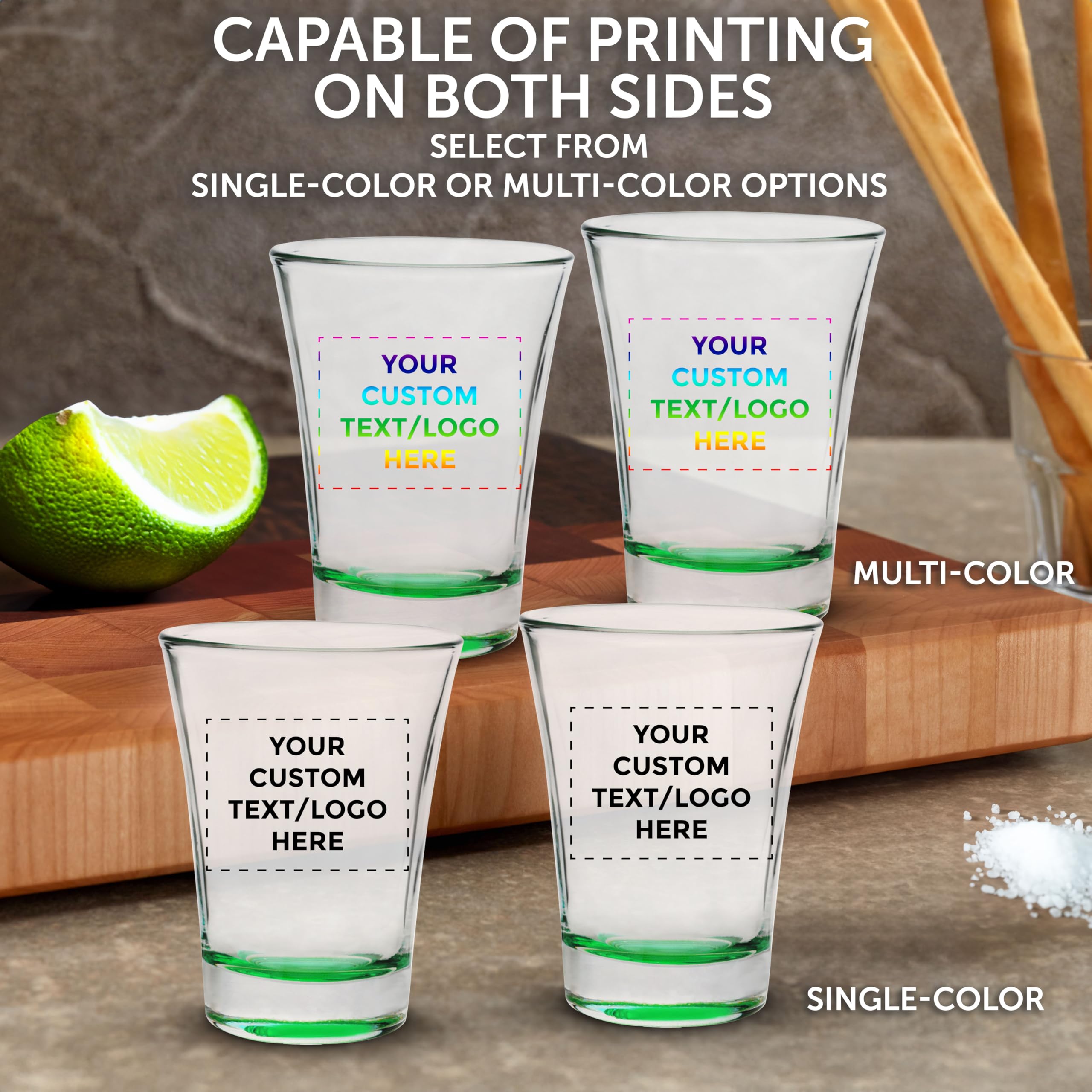 100-Pack Custom 2 oz Shot Glasses Bulk - Personalized Barware for Weddings, Parties & Gifts - Durable Green Drinking Glasses - Perfect for Bachelor Parties, Tailgates & Bar Decor