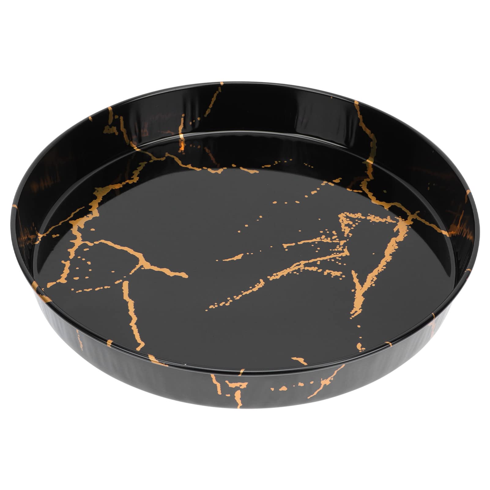 Cabilock Round Metal Serving Tray with Marble Pattern - Elegant Fruit, Dessert & Vegetable Tray for Home Decor - Perfect for Living Room, Kitchen & Party Serving (Black)