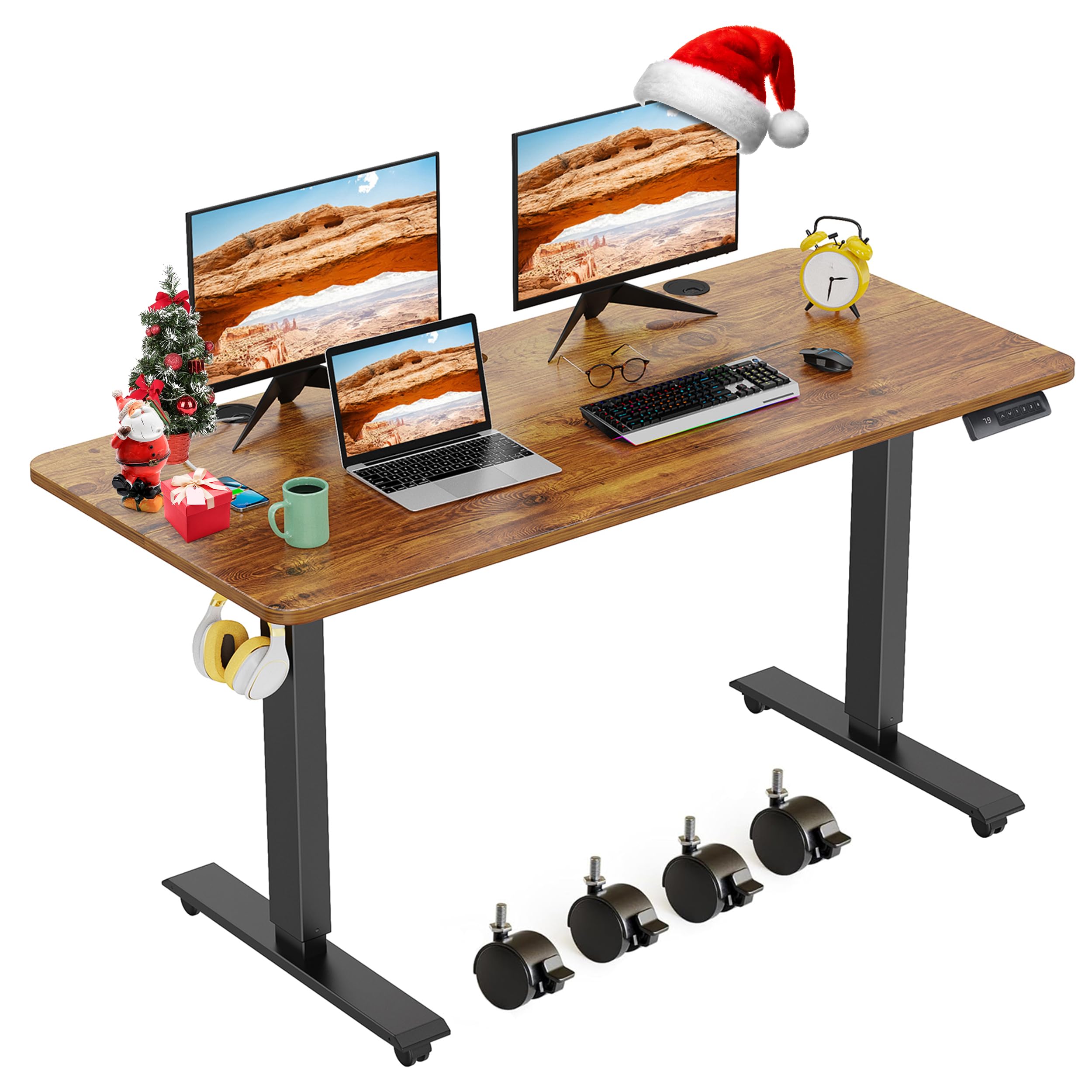 Farexon 48x24 Inches Electric Standing Desk - Adjustable Height Sit Stand Computer Desk with Double Metal Hooks, 4 Memory Preset Settings (27