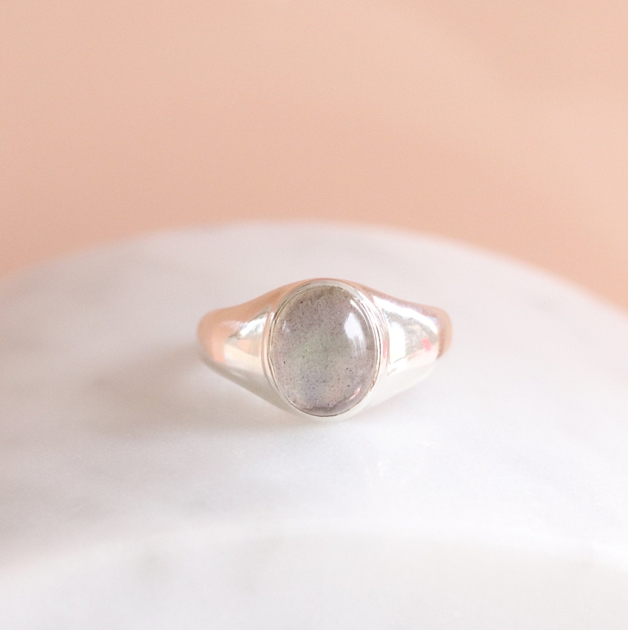 GLEE Oval Signet Ring - Sterling Silver with Genuine Labradorite Gemstone for Women | Elegant Jewelry Gift for Her, Perfect for Everyday Wear & Special Occasions