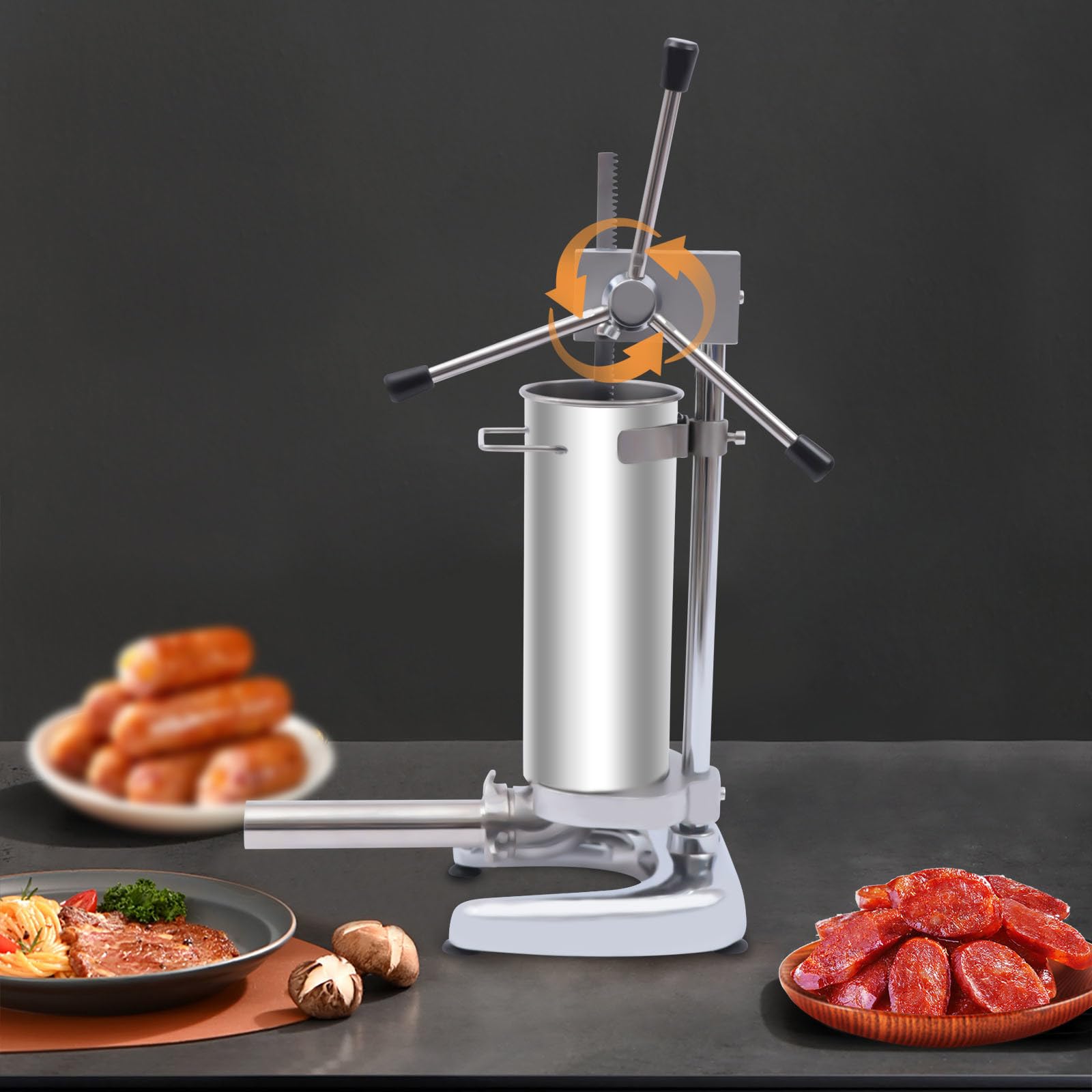 3L Commercial Manual Sausage Stuffer - Vertical Stainless Steel Meat Grinder & Salami Maker for Home Kitchen & Butcher Shop | Perfect for Sausage Making, Meat Filling & Food Processing