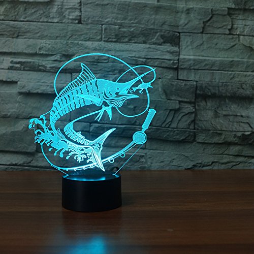 3D Fish Night Light - Touch Switch LED Table Lamp with 7 Color Changing Modes, Optical Illusion Desk Decor for Kids Room, Nursery, Christmas Gift, Birthday Present, Home Decor (Perfect for Bedtime, Study Room & Relaxation)