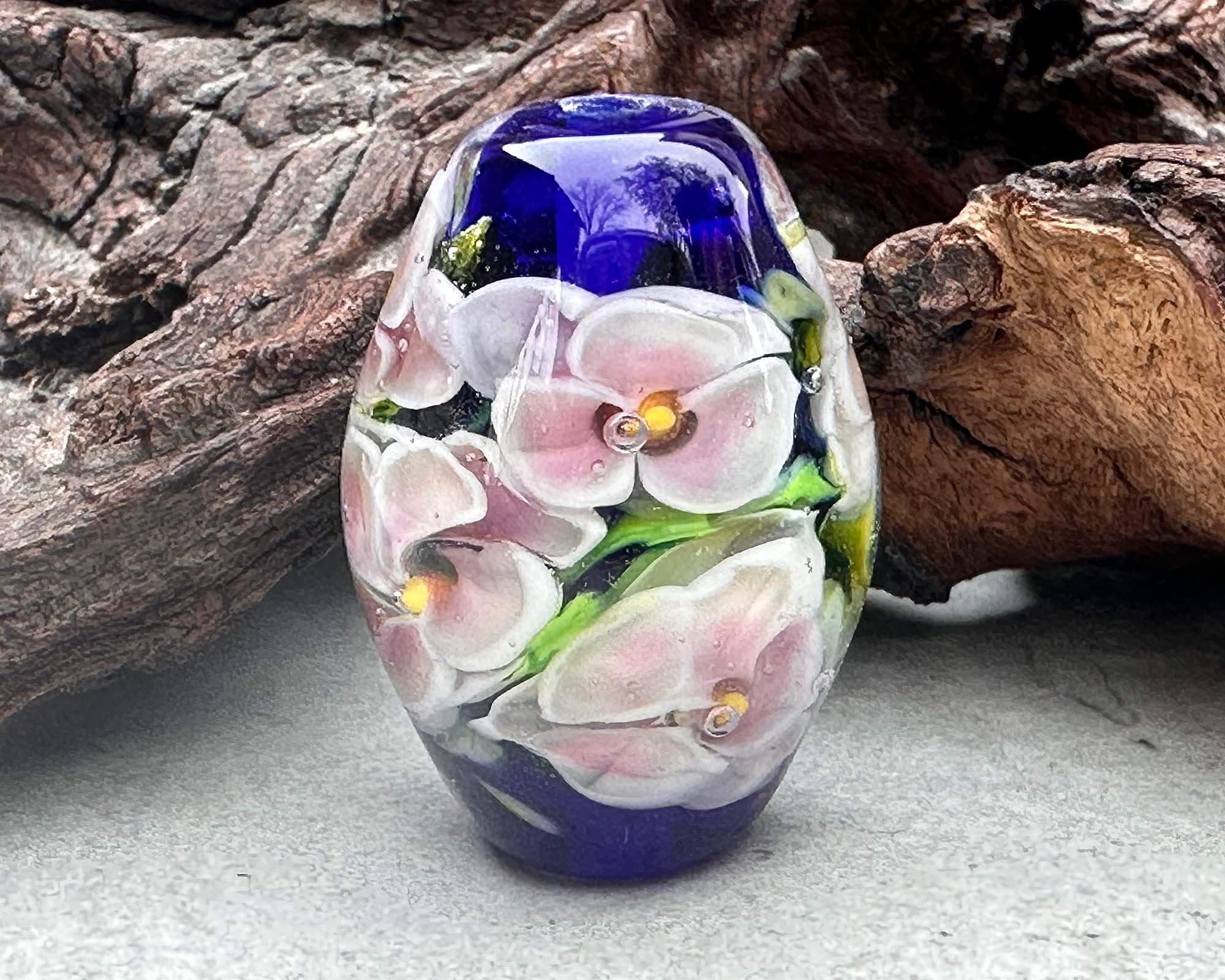 Handmade Blue Floral Lampwork Glass Focal Bead for Jewelry Making - Perfect for Necklaces, Bracelets & DIY Craft Projects
