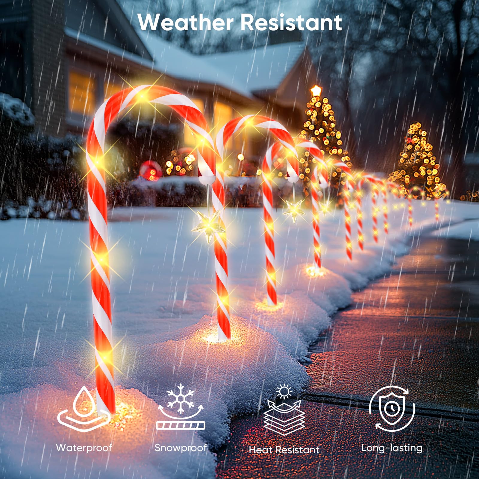 24 Pack Solar Christmas Lights Outdoor Waterproof - 12 Solar Candy Cane Pathway Lights Set of 2 - Durable Solar Christmas Decorations for Yard, Garden, Walkway, Driveway & Holiday Outdoor Decor
