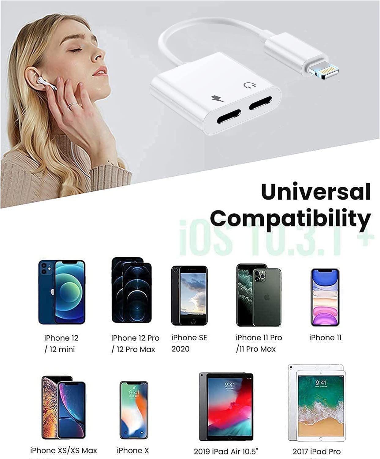 Apple MFi Certified 2-Pack Dual Lightning Headphone Adapter for iPhone - Audio Splitter & Charging Port - Compatible with iPhone 14/13/12/11/XS/XR/8/7/6 - Perfect for Music Sharing & Charging Simultaneously