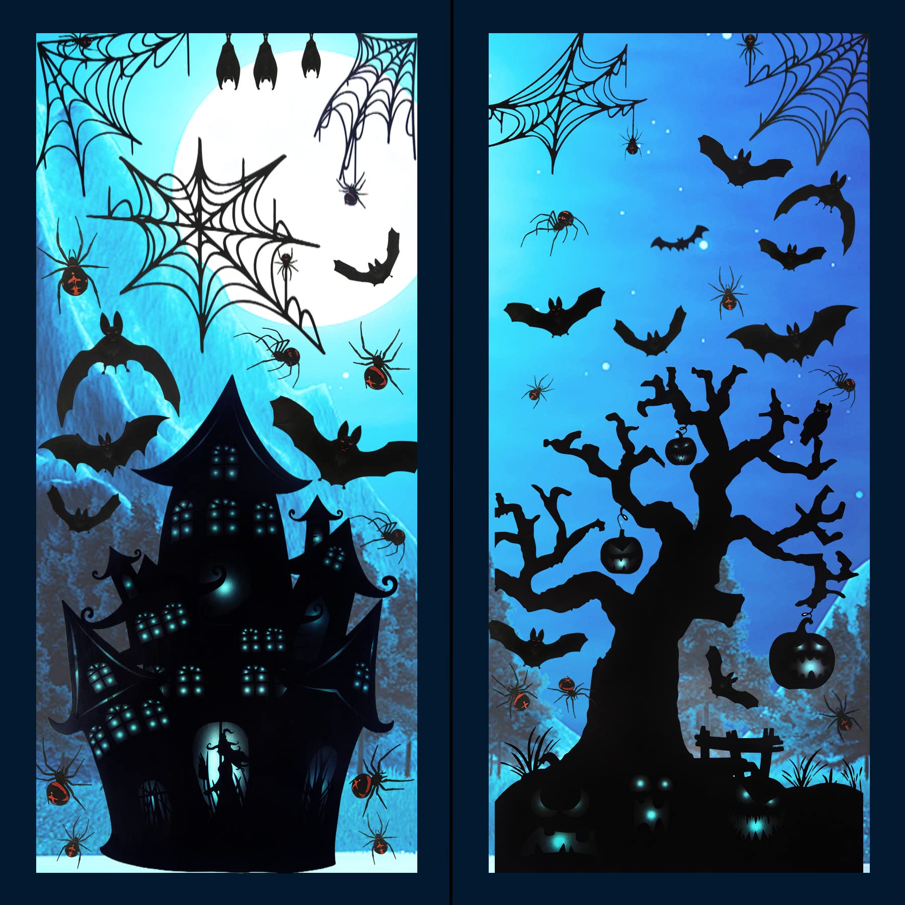 90 PCS Halloween Window Clings - Bat, Spider & Haunted House Decals for Glass Decor (7.87 x 11.81 inches) | Spooky Party Stickers for Doors, Windows & Home Decor | Perfect for Halloween Parties, Classroom Decor & Trick-or-Treat Displays