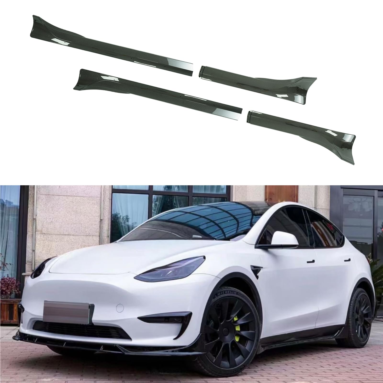 Tesla Model Y Side Skirt 2020-2024 - 4PCS ABS Plastic Side Extension Splitter Rocker Panel (Carbon Fiber Painted) - Enhance Style & Protection for Your Tesla Model Y - Perfect for Car Enthusiasts & Street Racing