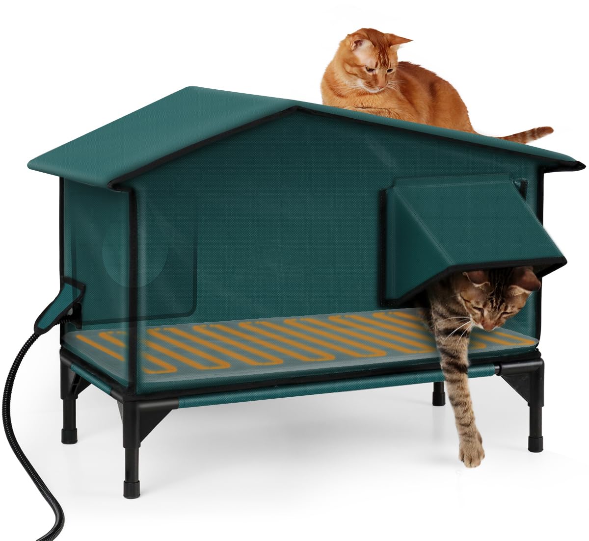 100% Waterproof Heated Cat House for Outdoor Cats - Safe Escape Door, Weatherproof Insulated Shelter with Heating Pad - Perfect for Feral Cats & Winter Protection - Ideal for Backyards, Garages & Cold Weather Use