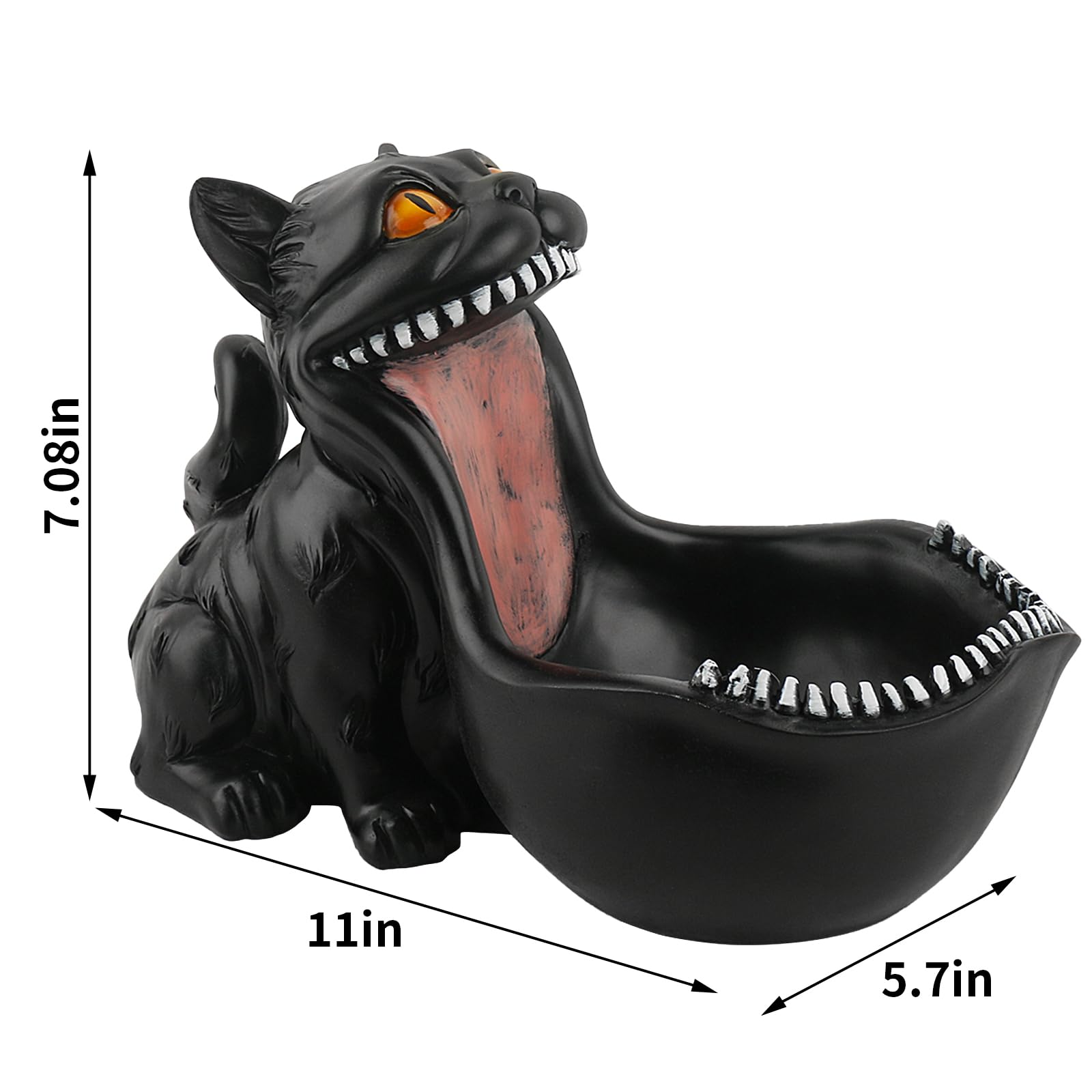Gothic Black Cat Statue Candy Bowl - Large Decorative Dish for Office Desk, Entryway Table, Halloween Decor - Unique Gift for Cat Lovers (Big Mouth Design)