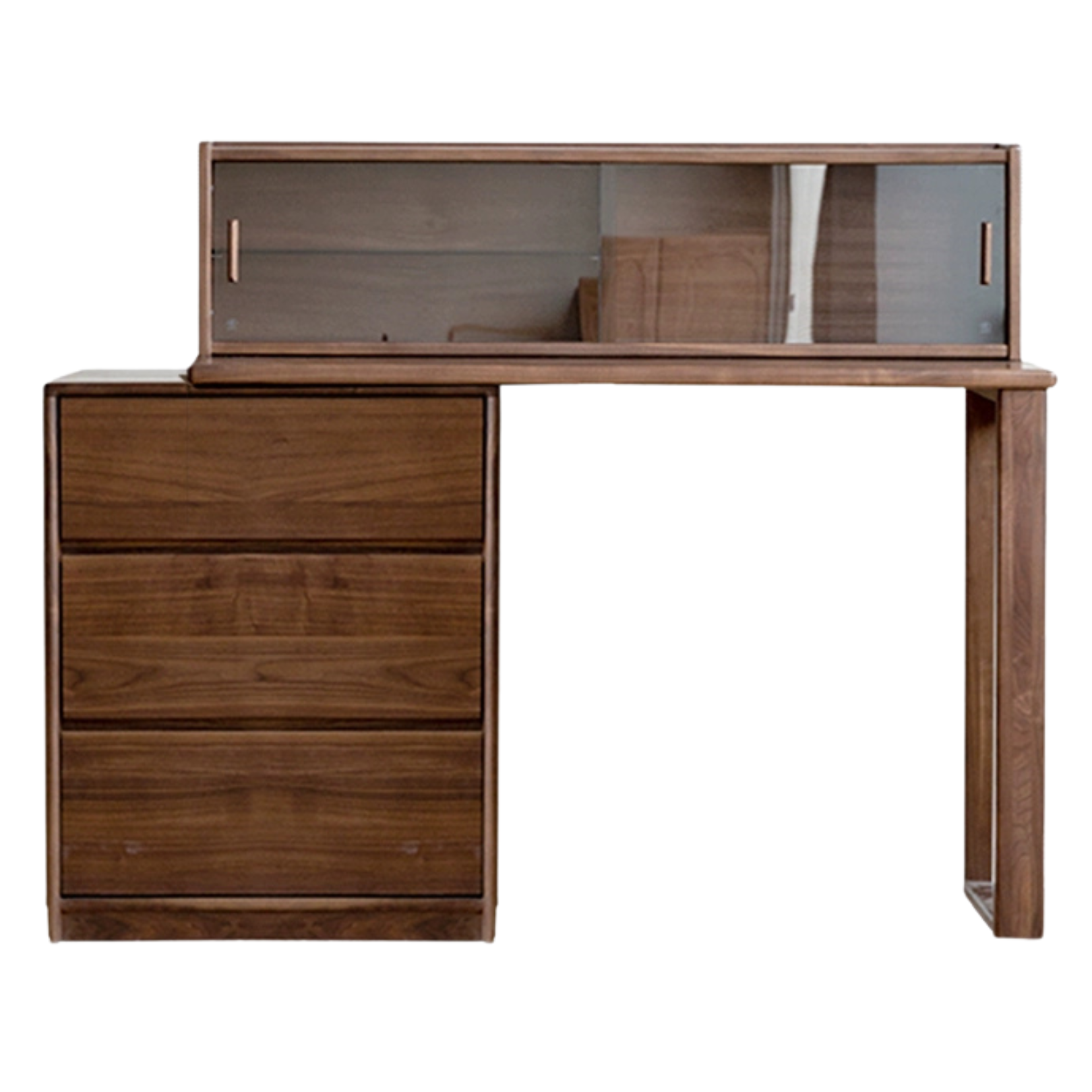 47.2x15.7x42.9 inch / 120x40x109.8 cm /  Rich Dark Walnut color / table + three drawer cabinet + shelf