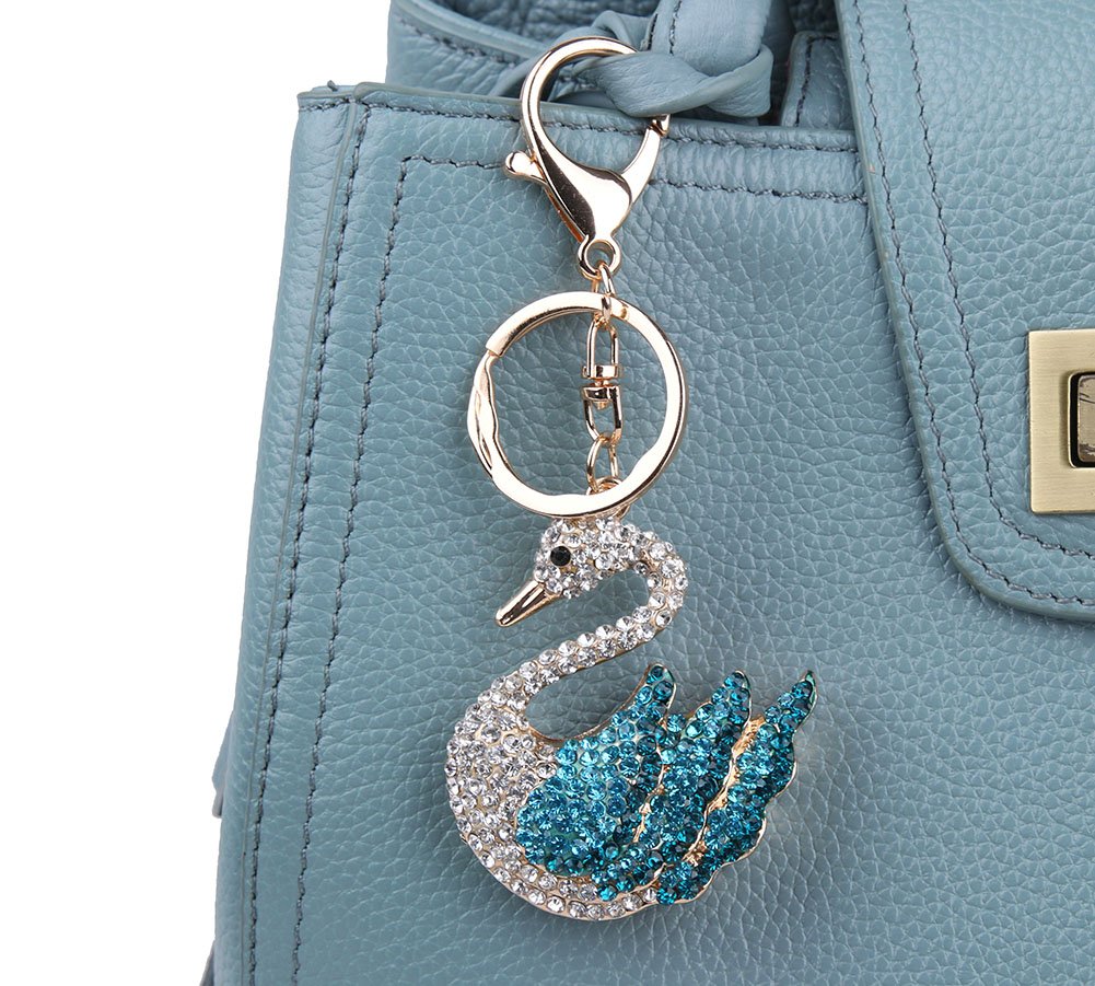 Elegant Rhinestone Bling Swan Keychain - Stylish Handbag Charm Accessory for Women (Blue) | Perfect Gift for Birthday, Party & Everyday Fashion