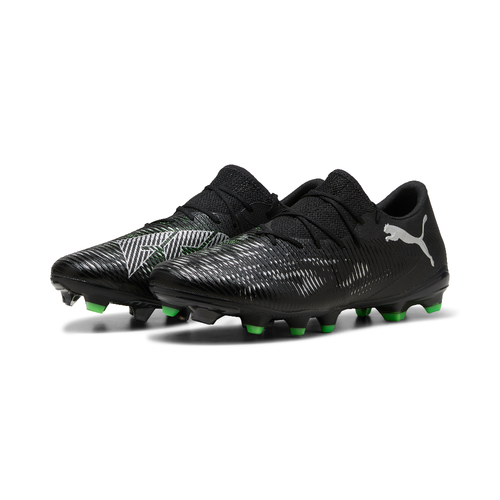 Puma Future 8 Match Low FG/AG Soccer Cleats for Men - Black/Cool Light Gray/Fluoro Green - Lightweight Football Boots for Artificial Grass & Firm Ground - Perfect for Training & Matches
