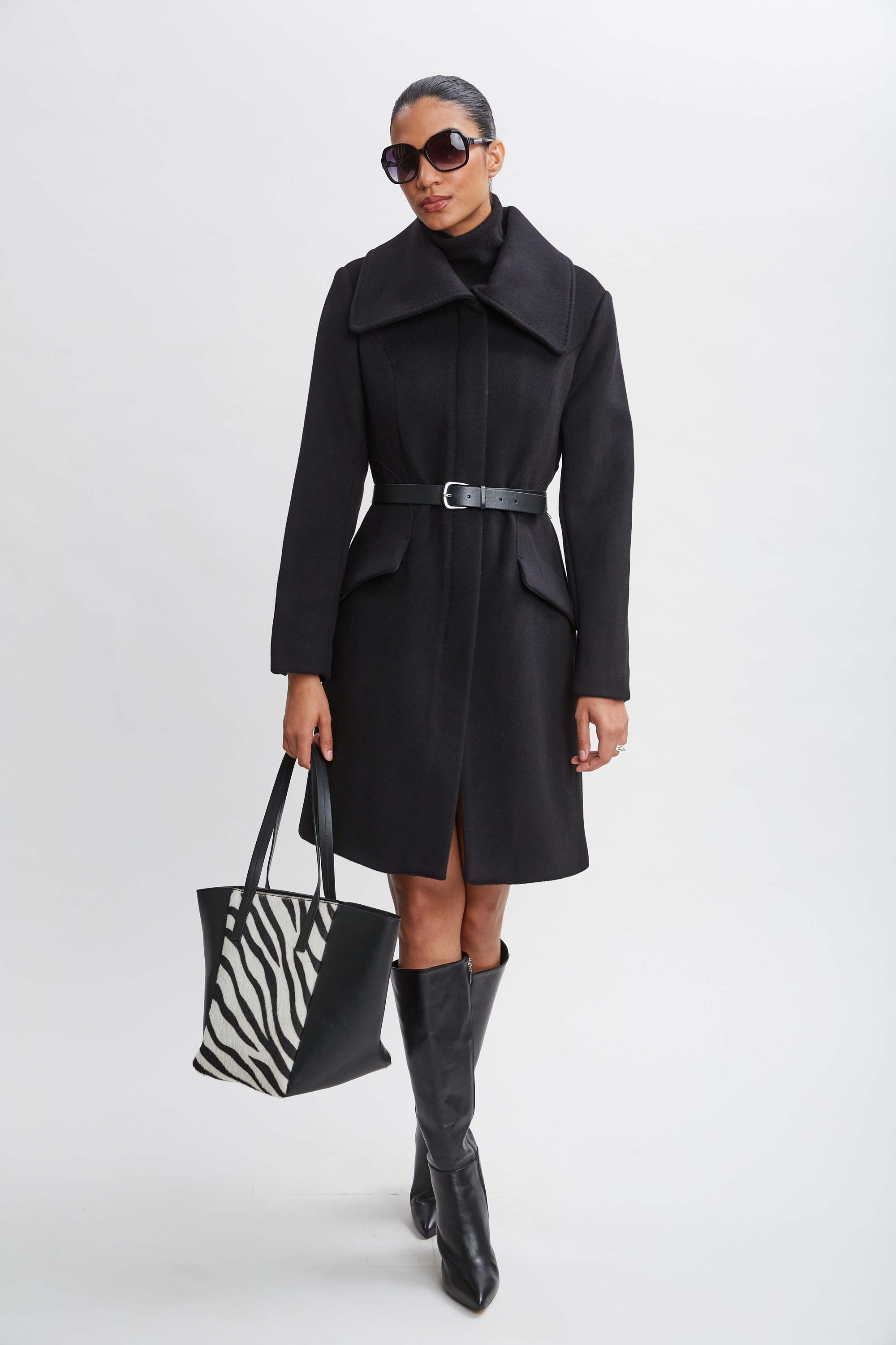 Wool Belted Panel Coat for Women - Stylish Winter Trench Coat with Adjustable Waist Belt - Perfect for Office, Travel & Formal Occasions