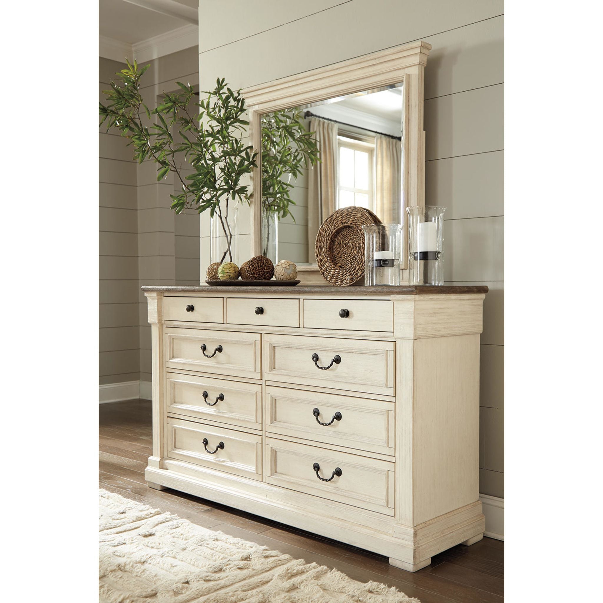 Bolanburg 5-Piece King Size Bedroom Set in Antique White - Complete Bed Frame, Nightstands & Dresser for Luxurious Master Bedroom Decor