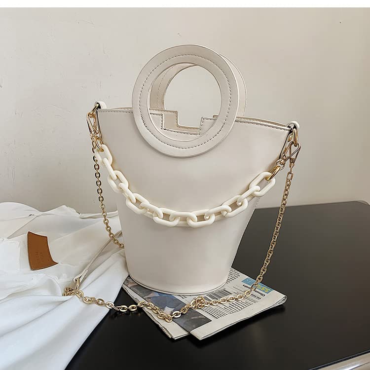 Stylish PU Leather Crossbody Bucket Bag with Double Chain Strap - Trendy Shoulder Bag for Women, Perfect for Daily Use, Shopping & Travel