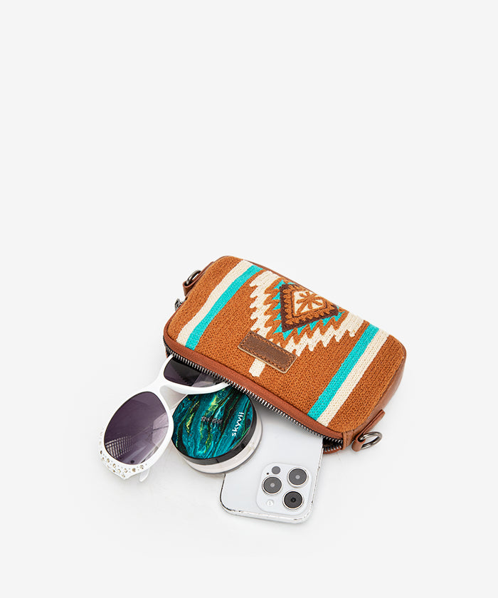 Wrangler Aztec Knitted Mini Crossbody Bag for Women - Stylish Boho Purse with Adjustable Strap, Perfect for Travel, Shopping & Everyday Use