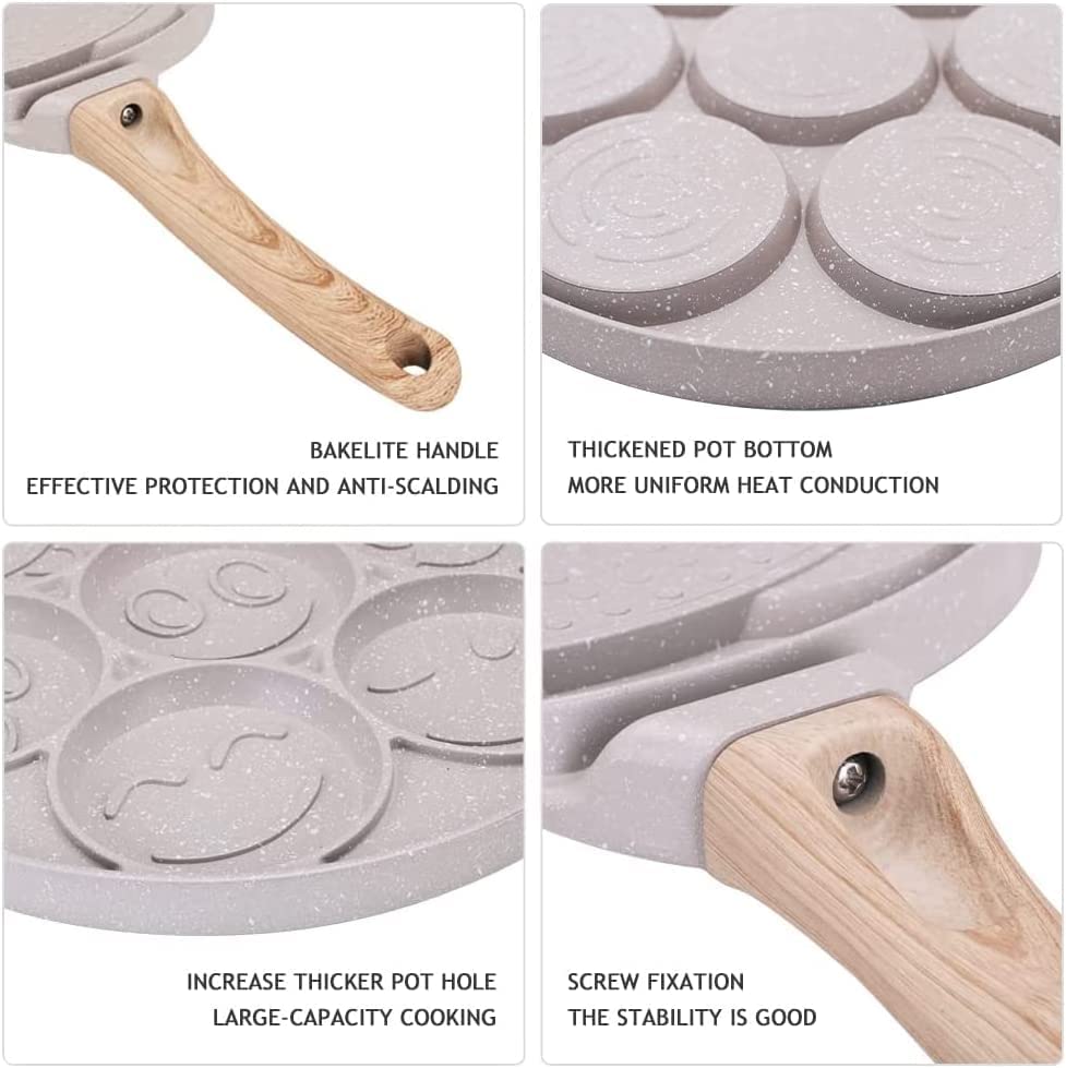 10 Inch Smiley Face Pancake Pan - Nonstick Mini Pancake Maker with 7-Cup Mold, Silver Dollar & Blini Pan, PFOA-Free Breakfast Griddle for Kids & Family - Perfect for Birthday Parties, Weekend Brunches & Fun Breakfasts (White)