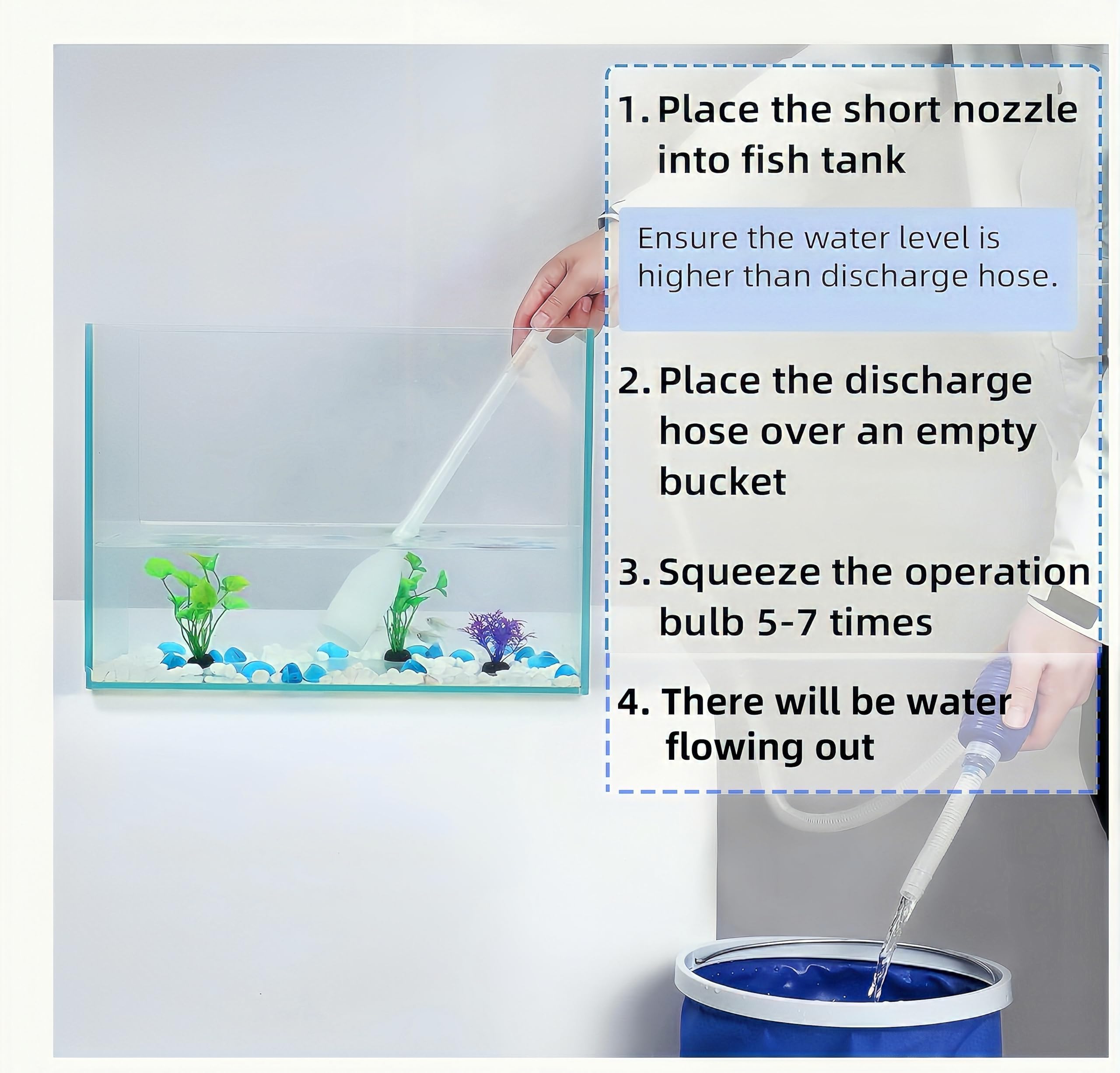 5-in-1 Fish Tank Cleaning Kit with Net & Siphon - Aquarium Maintenance Tools for Water Changes (3-Pack)