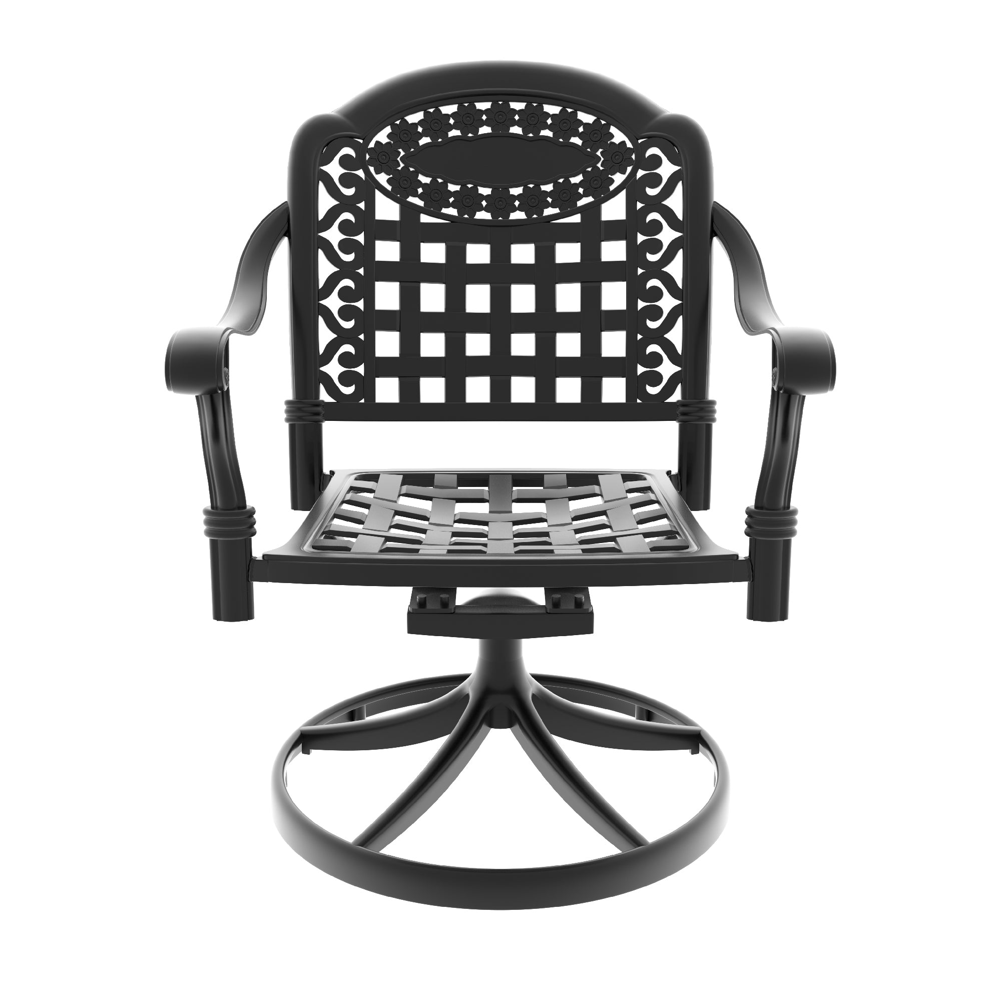 2-Piece Cast Aluminum Patio Swivel Chairs with Black Frame & Cushions - Outdoor Garden, Poolside, Deck Furniture Set for Relaxing & Entertaining