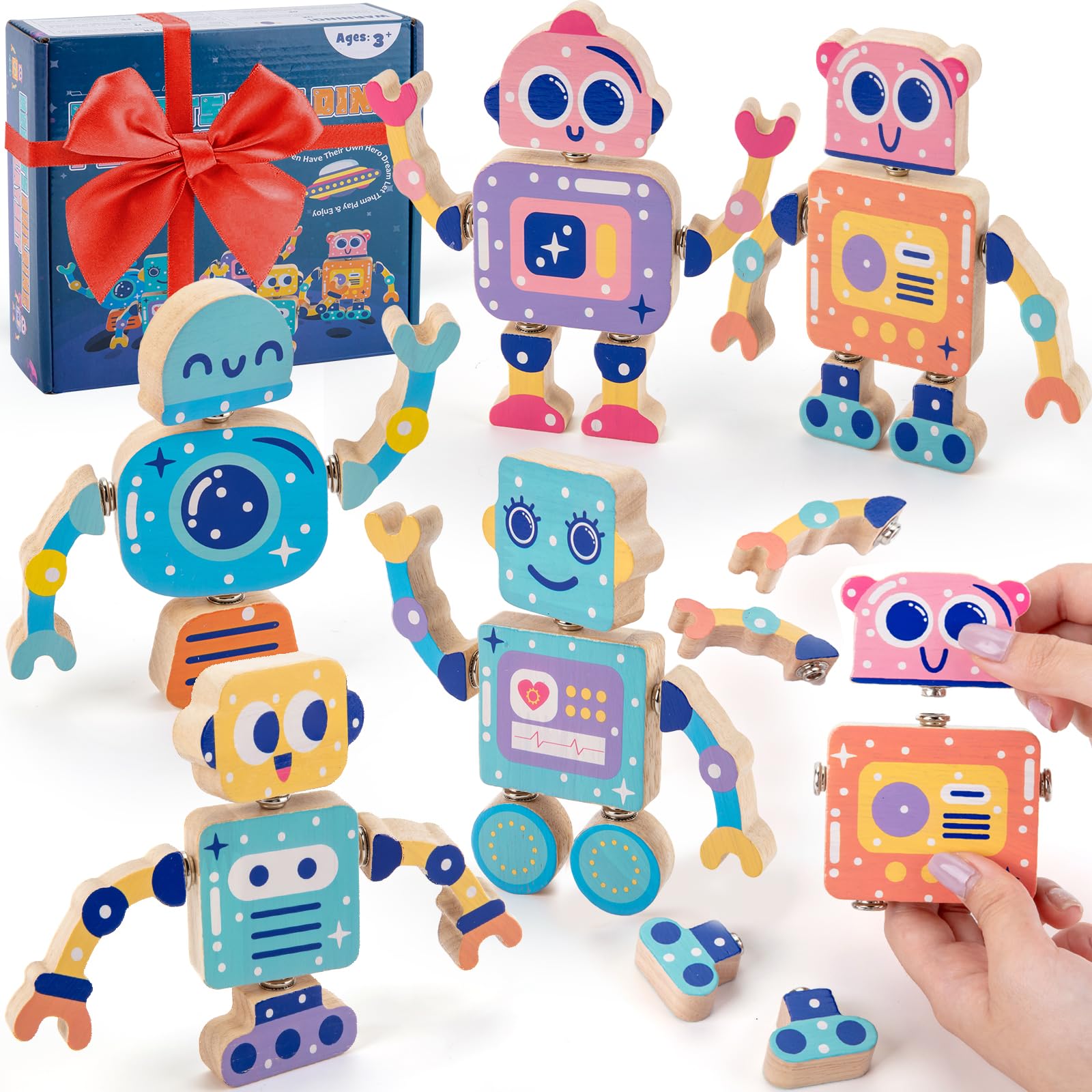 STEM Wooden Snap-Together Building Blocks - Montessori Educational Learning Toys for Kids Ages 3-6 | Fine Motor Skill Development, Take Apart Playset | Perfect for Classroom, Homeschool & Creative Playtime
