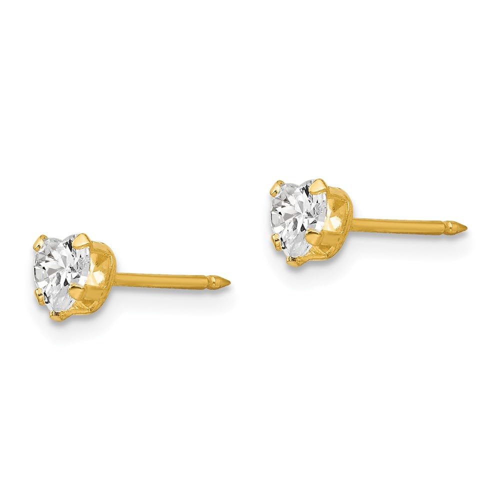 14K Yellow Gold Heart Cubic Zirconia Stud Earrings for Women - 4mm Clear CZ Heart Earrings, Dainty Fine Jewelry Gift for Her - Perfect for Valentine's Day, Anniversary & Special Occasions