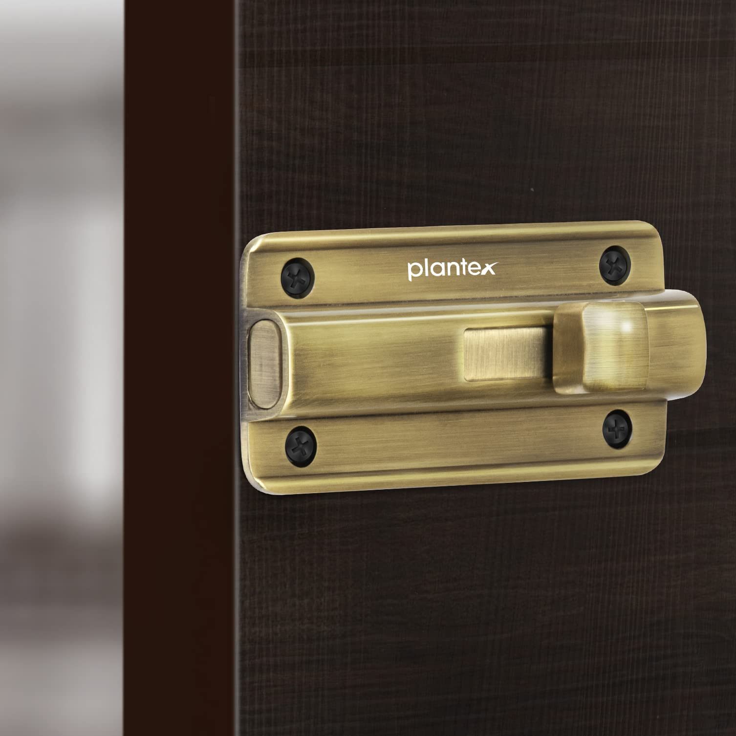 Plantex Premium Heavy Duty Door Stopper & Lock Latch - Solid Brass Antique Finish (1-Pack) for Home, Office, Apartment Security - Perfect for Sliding Doors, French Doors & Child Safety