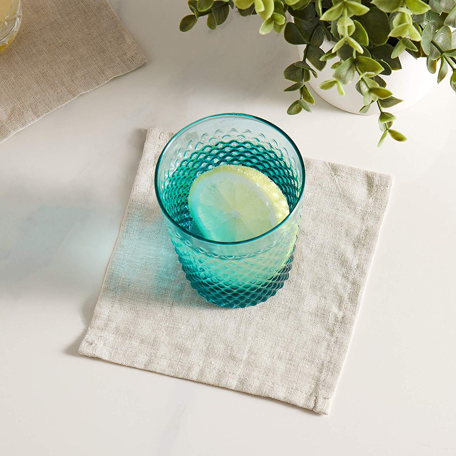 Premium 100% Pure Linen Cocktail Napkins - Set of 50 (6×6 Inch) - Natural Linen Drink Coasters & Elegant Table Decor for Valentine's Day, Weddings, Dinner Parties & Home Entertaining