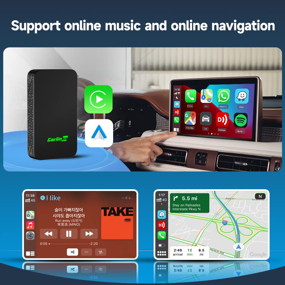 Carlinkit 5.0 Wireless CarPlay & Android Auto Adapter - 2-in-1 Bluetooth Dongle for Cars with Wired CarPlay/Android Auto (2017-2024 Models) | Hands-Free Calling, GPS Navigation & Music Streaming | Perfect for Commuting & Road Trips