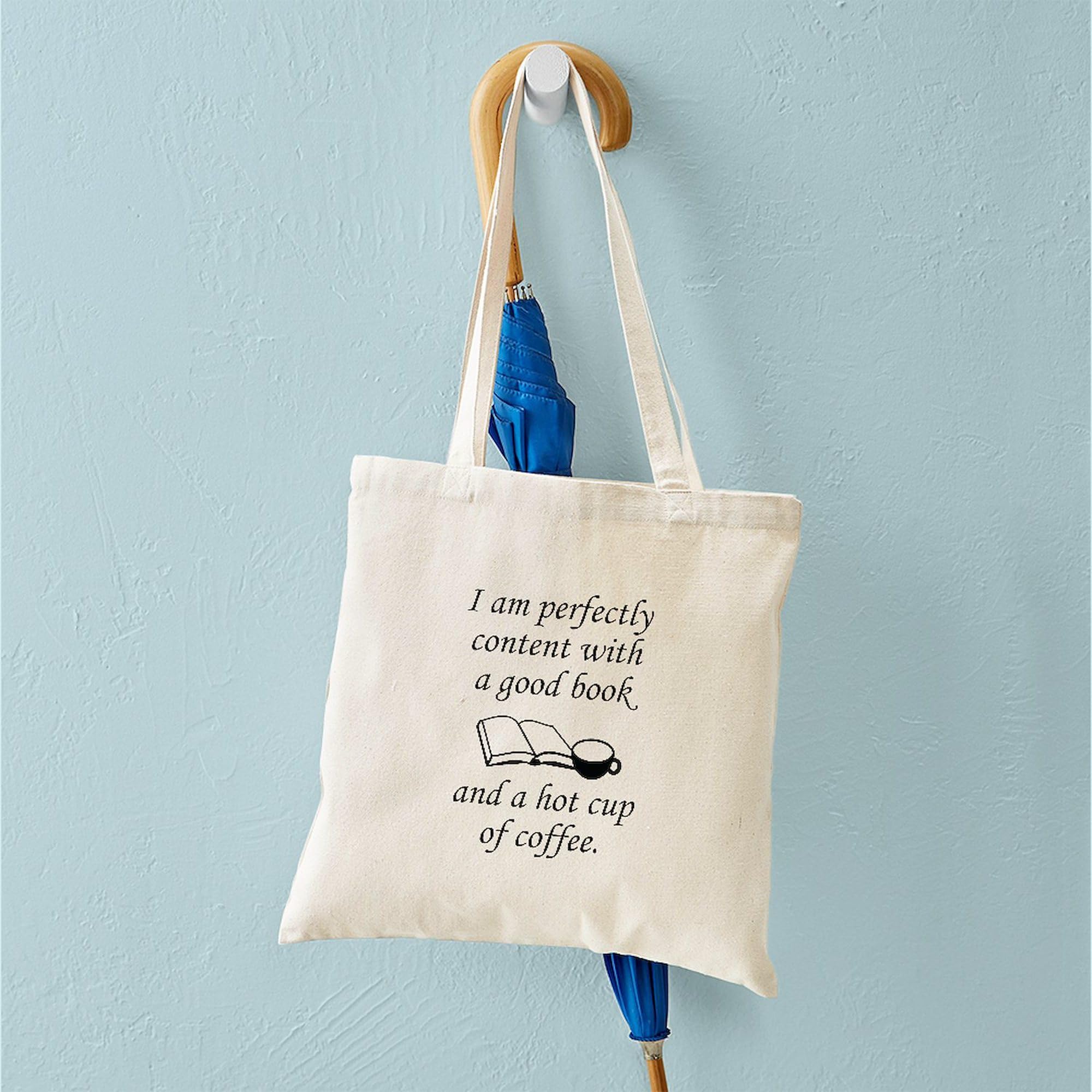 Good Book And Coffee Tote Bag - Natural Canvas Reusable Shopping Bag for Book Lovers & Coffee Enthusiasts - Perfect for Library Visits, Grocery Shopping & Beach Days