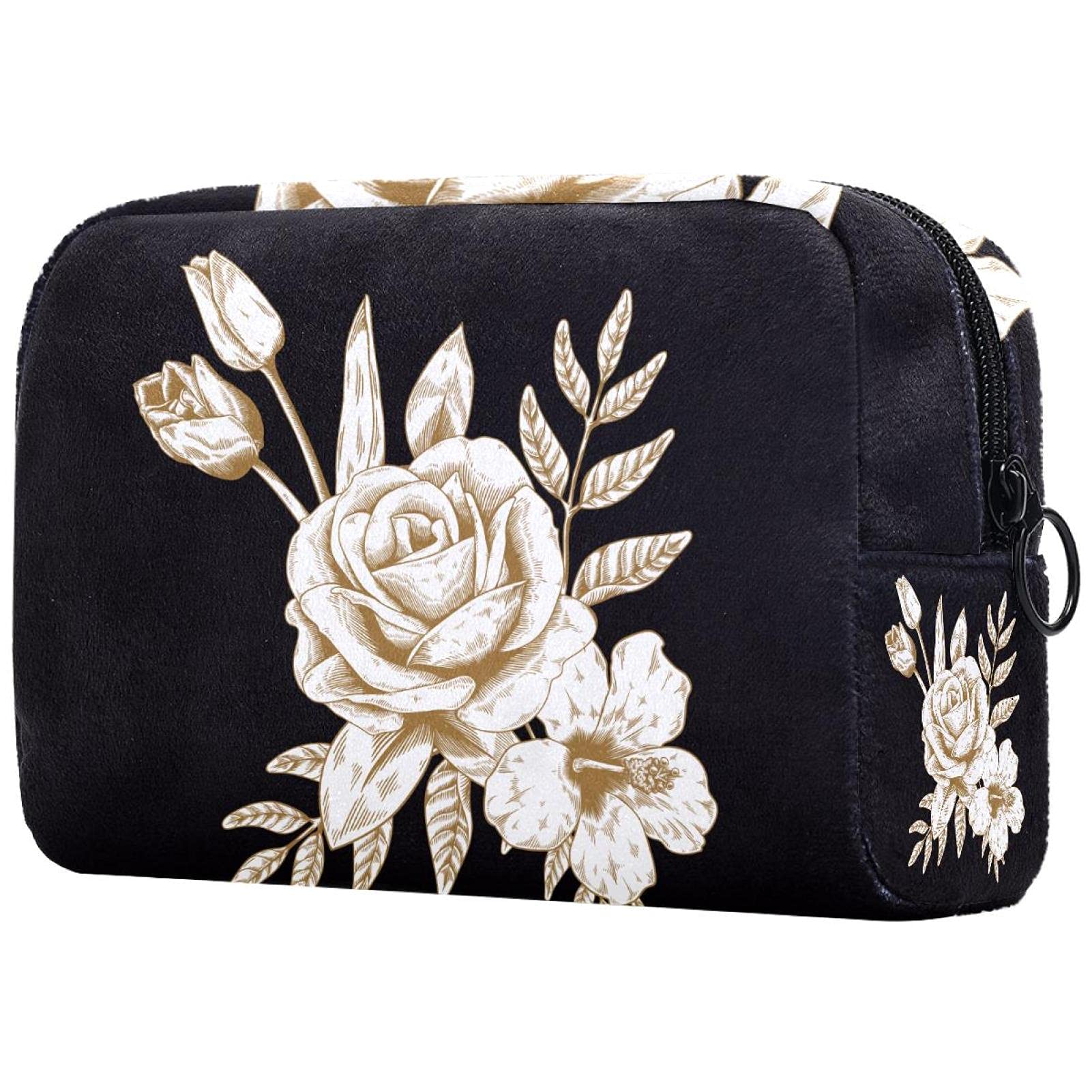 Stylish Travel Cosmetic Bag for Women & Men - Portable Zippered Makeup Organizer & Toiletry Pouch (Gold Rose) - Perfect for Vacations, Gym, Business Trips & Daily Essentials Storage