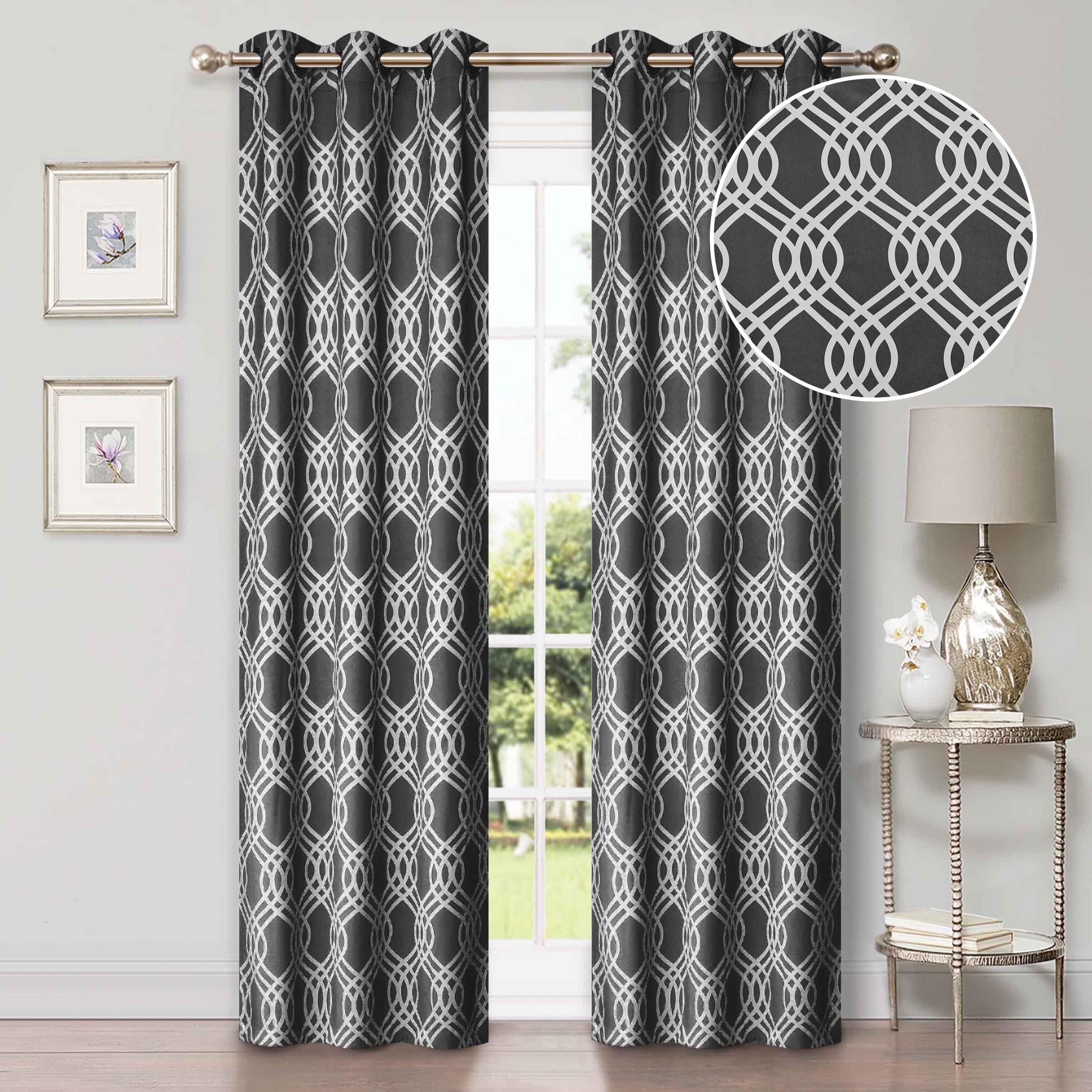 Blackout Curtains for Bedroom - Washable Room Darkening Ribbon Trellis Curtain Panel Set - Perfect for Nursery, Home Theater & Light Sleepers
