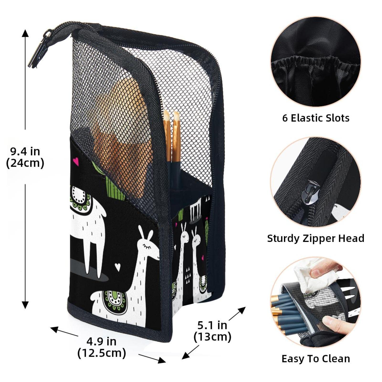 Portable Makeup Brush Organizer Bag with 12 Slots - Cute Llama & Alpaca Design - Travel-Friendly Cosmetic Brush Holder Case for Home & On-The-Go Makeup Organization