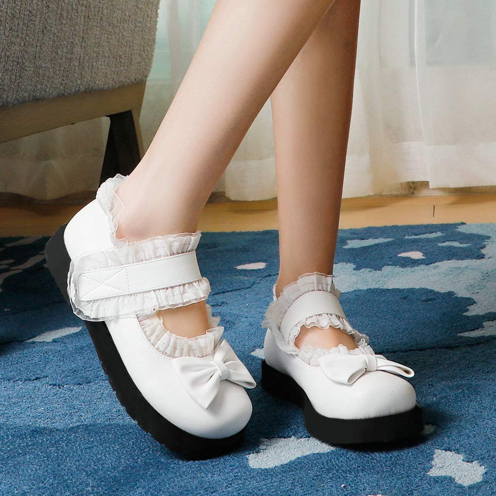 KOKOMOMO Women's Cute Gothic Bow Platform Mary Jane Shoes - Chunky Wedge Heel for Gothic Fashion, Kawaii Style & Alternative Outfits - Perfect for Cosplay, Lolita Fashion & Dark Aesthetic Outfits