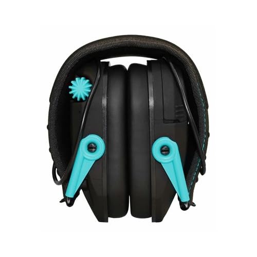 Walkers Razor Slim Electronic Muff Hearing Protection (Black/Teal, 2-Pack) Bundle with Walkie-Talkies, Shooting Glasses & Cleaning Cloth - 8-Piece Shooting Range Accessories Kit for Hunting & Target Practice