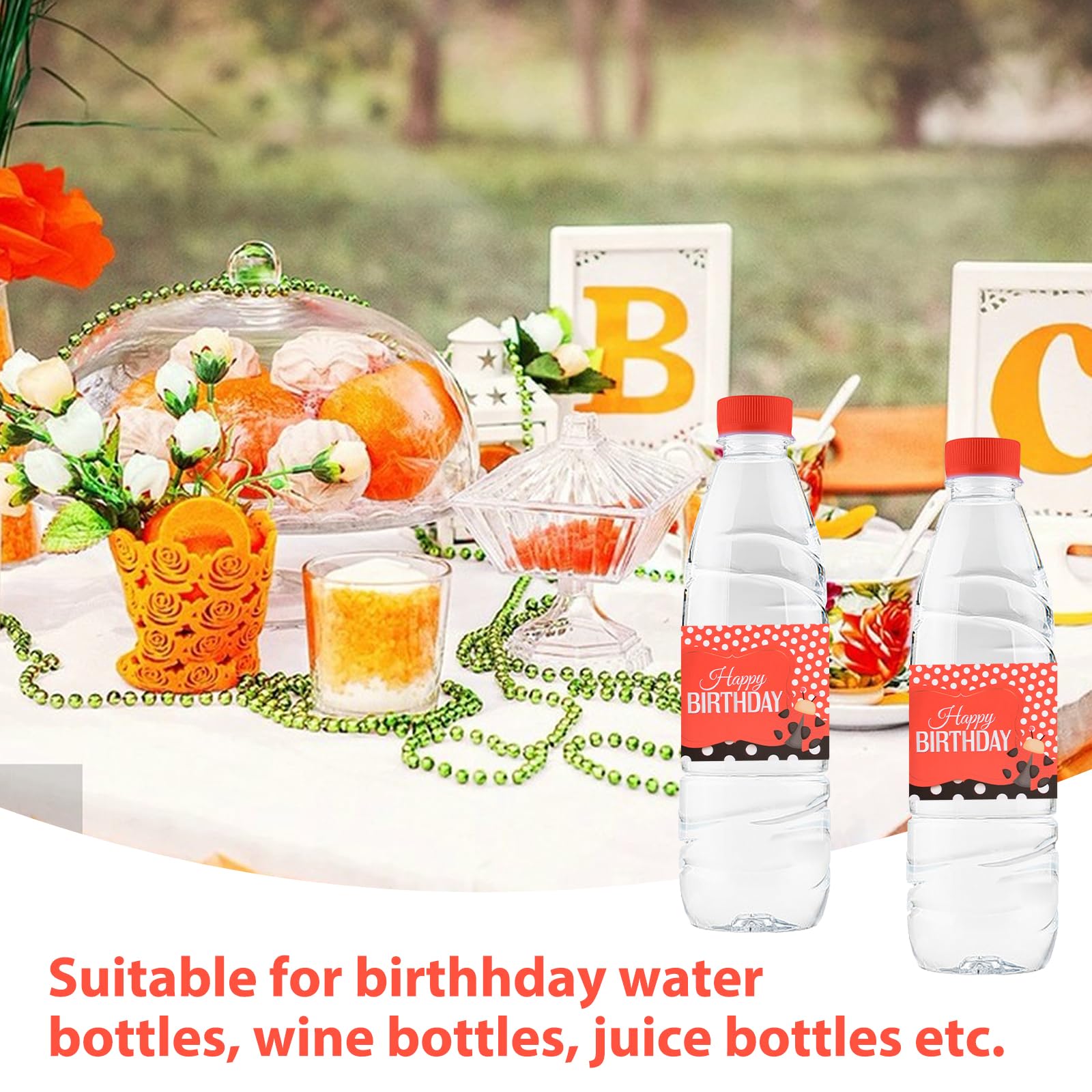 50Pcs Ladybug Birthday Water Bottle Labels - Cute Birthday Party Stickers for Water Bottles, Juice & Soda - Perfect for Kids Birthday Parties, Baby Showers & Outdoor Events