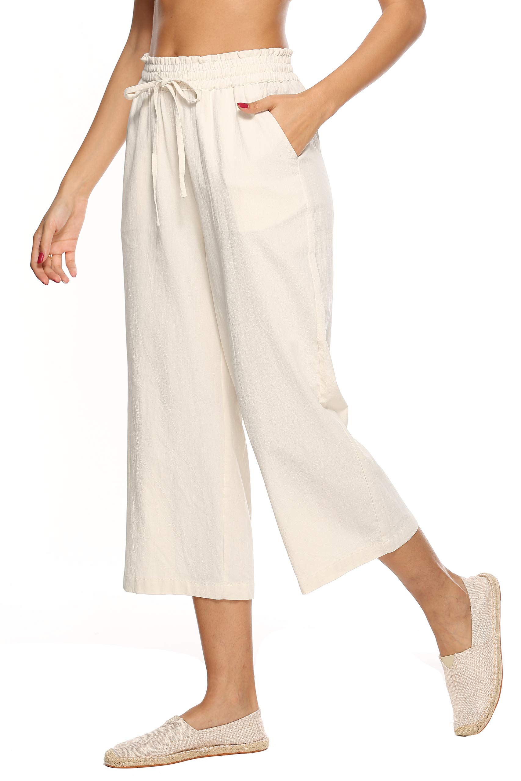 LNX Women's High Waisted Linen Pants - Wide Leg Casual Trousers with Drawstring & Pockets | Breathable Summer Pants for Beach, Travel & Lounge Wear