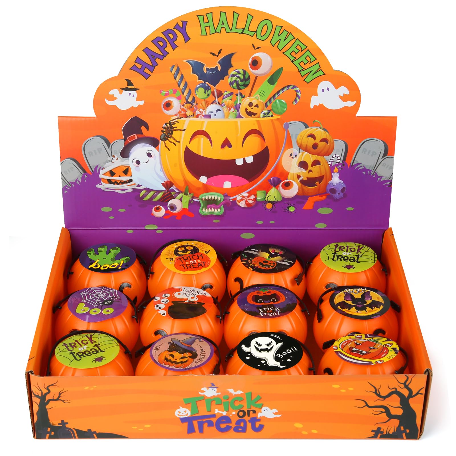 12 Pack Halloween Pumpkin Buckets Prefilled with Toys - Bulk Halloween Party Favors for Kids, Trick or Treat Supplies - Perfect for Classroom Treats, Neighborhood Trick-or-Treating & Halloween Parties